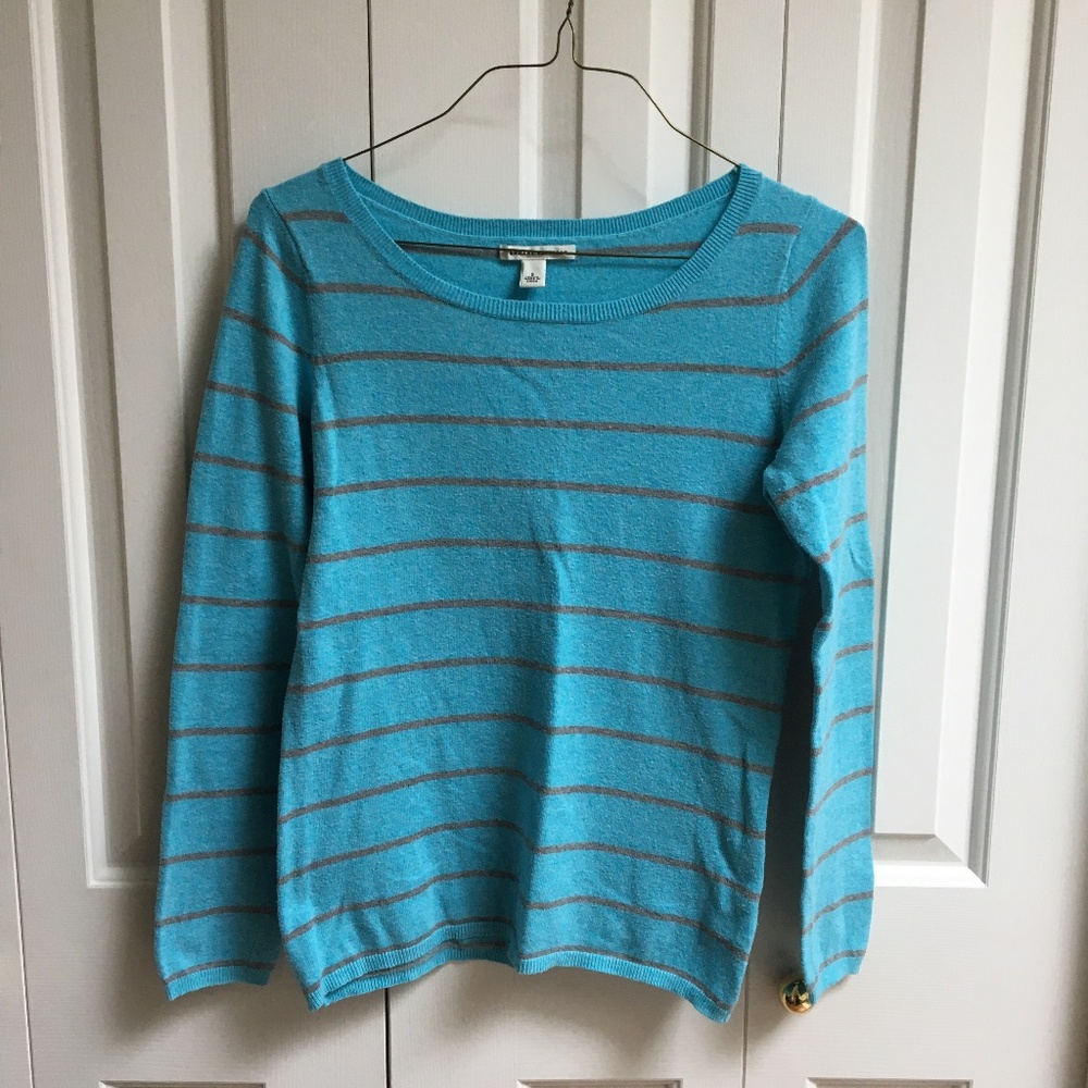 Banana Republic Turquoise and Grey Striped Pima Cotton Sweater - S